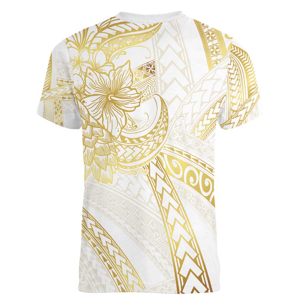 Samoa Lotu Tamaiti Gold Women V-Neck T-Shirt Teuila Tatau - Polynesian Pride