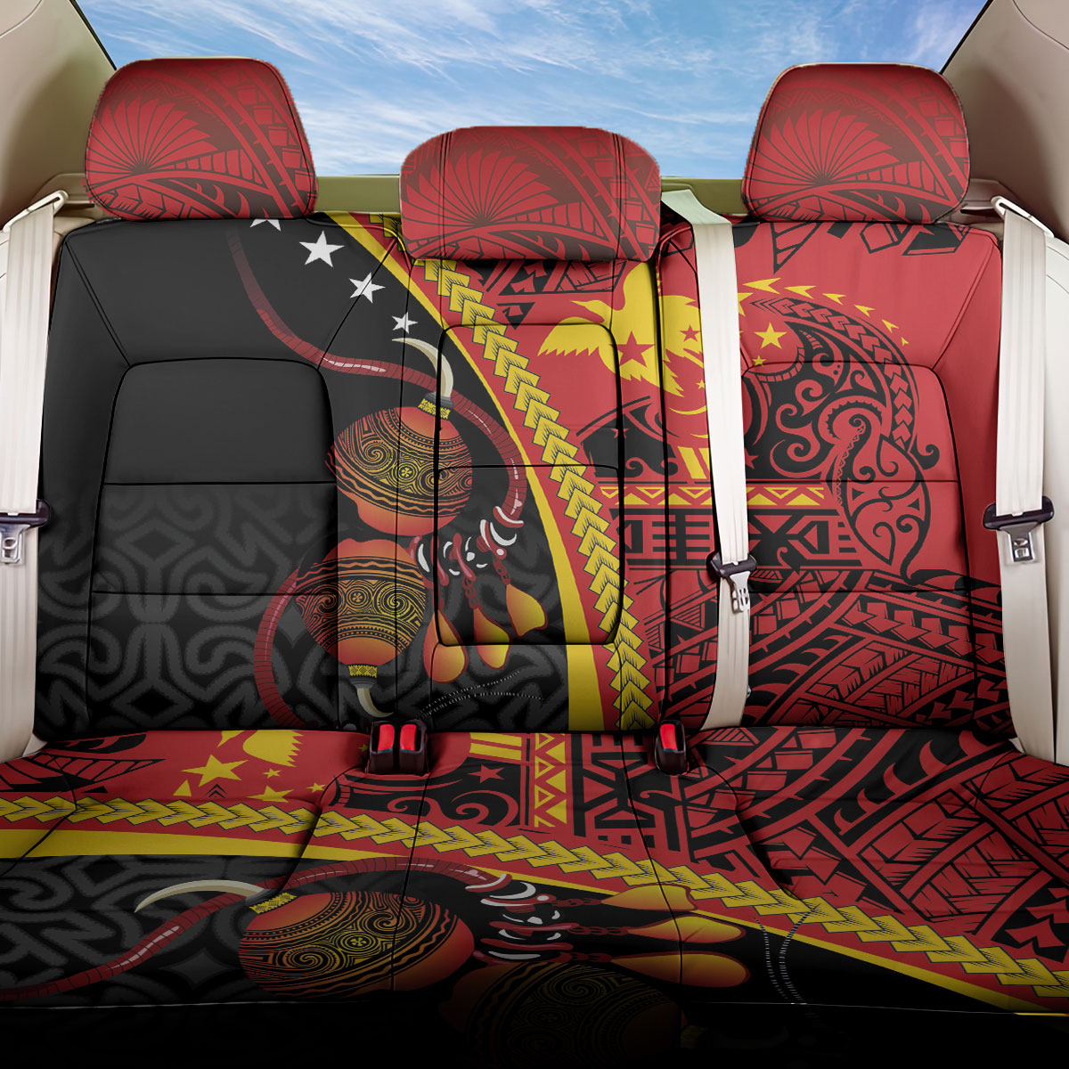 Papua New Guinea Independence Back Car Seat Cover PNG Bagi and Lime Pot LT7 One Size Black - Polynesian Pride