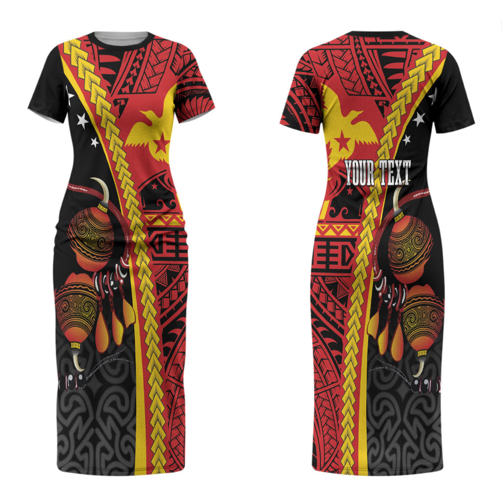 Papua New Guinea Independence Personalised Couples Matching Short Sleeve Bodycon Dress and Hawaiian Shirt PNG Bagi and Lime Pot LT7 - Polynesian Pride