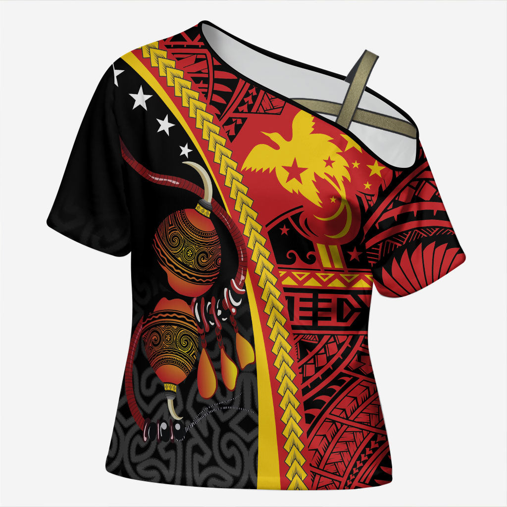 Papua New Guinea Independence Personalised Cross Shoulder Shirt PNG Bagi and Lime Pot LT7 Female Black - Polynesian Pride