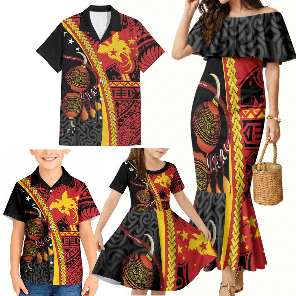 Papua New Guinea Independence Personalised Family Matching Mermaid Dress and Hawaiian Shirt PNG Bagi and Lime Pot LT7 - Polynesian Pride