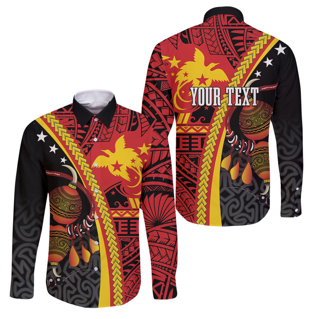 Papua New Guinea Independence Personalised Family Matching Mermaid Dress and Hawaiian Shirt PNG Bagi and Lime Pot LT7 Dad's Shirt - Long Sleeve Black - Polynesian Pride