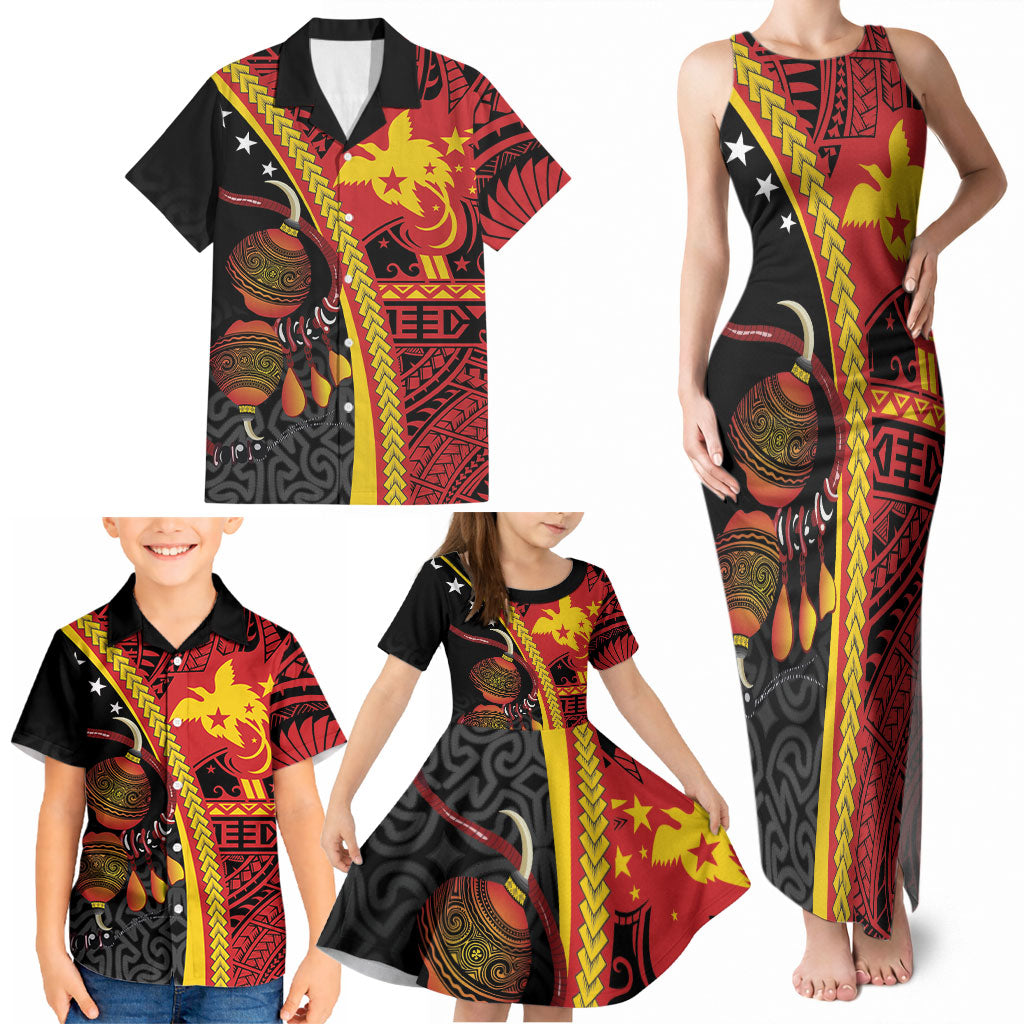 Papua New Guinea Independence Personalised Family Matching Tank Maxi Dress and Hawaiian Shirt PNG Bagi and Lime Pot LT7 - Polynesian Pride
