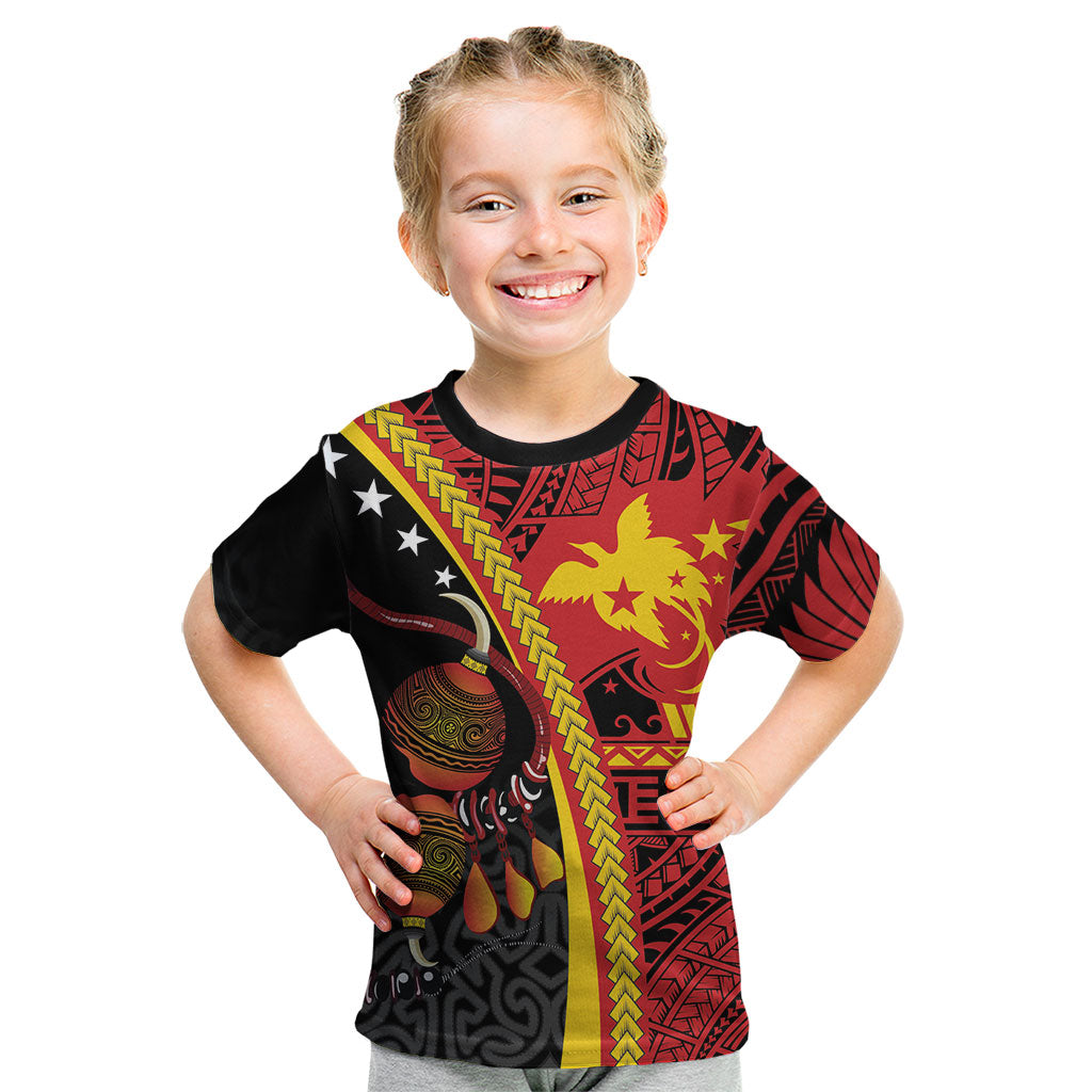 Papua New Guinea Independence Personalised Kid T Shirt PNG Bagi and Lime Pot LT7 Black - Polynesian Pride