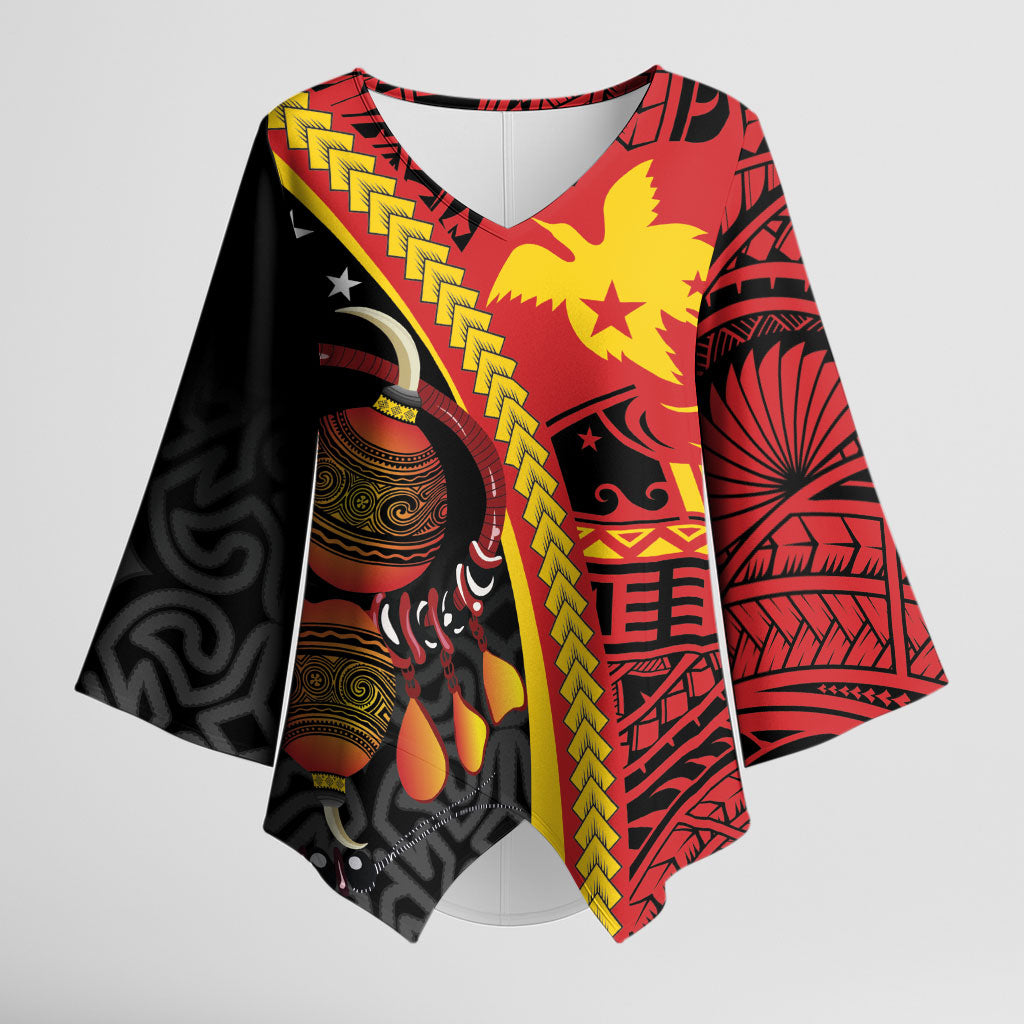 Papua New Guinea Independence Personalised Kimono Sleeve Blouse PNG Bagi and Lime Pot LT7 Female Black - Polynesian Pride