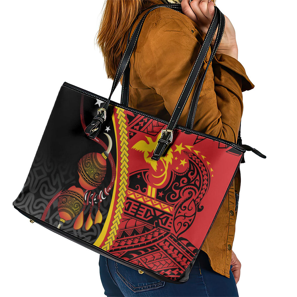 Papua New Guinea Independence Leather Tote Bag PNG Bagi and Lime Pot LT7 - Polynesian Pride