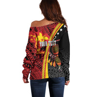 Papua New Guinea Independence Personalised Off Shoulder Sweater PNG Bagi and Lime Pot LT7 - Polynesian Pride