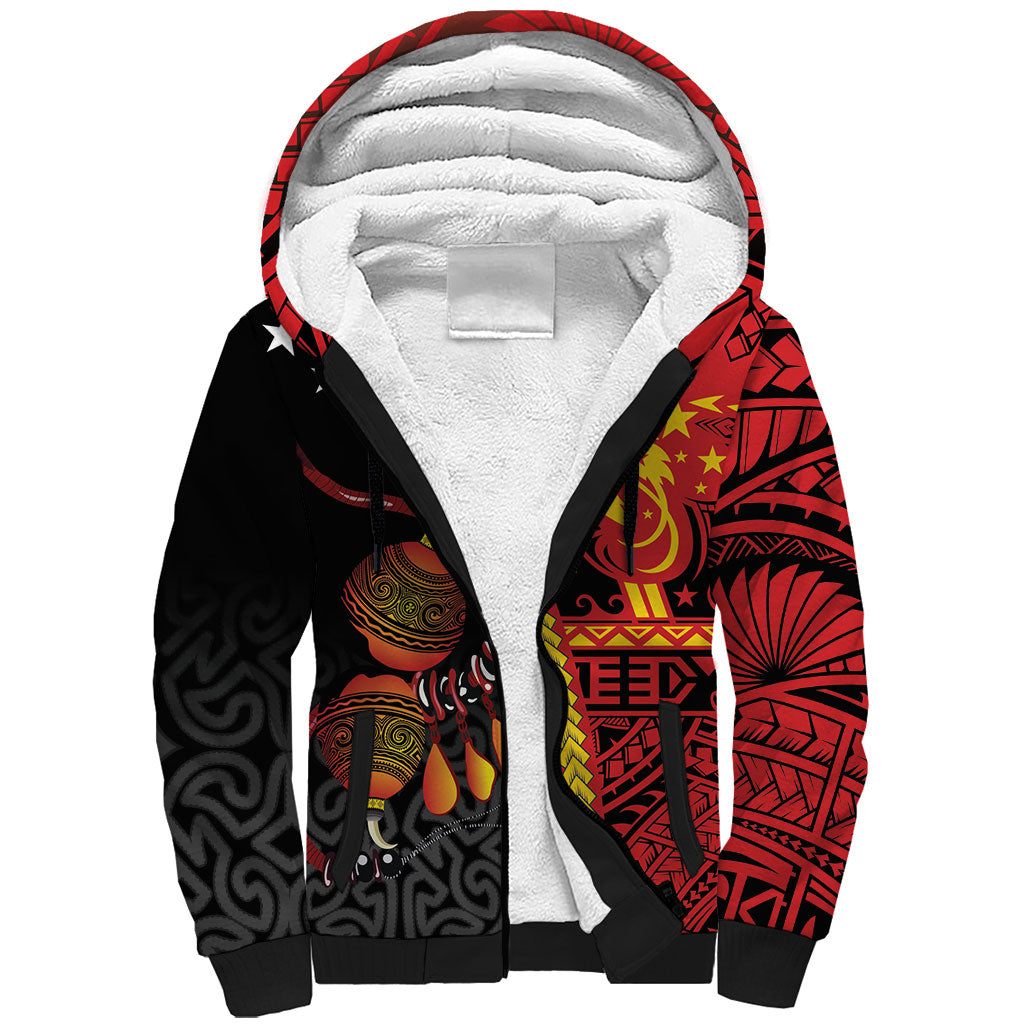 Papua New Guinea Independence Personalised Sherpa Hoodie PNG Bagi and Lime Pot LT7 Unisex Black - Polynesian Pride