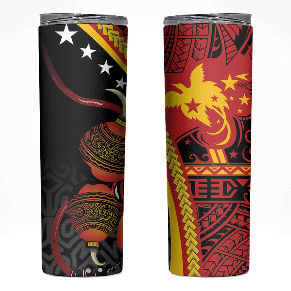 Papua New Guinea Independence Skinny Tumbler PNG Bagi and Lime Pot LT7 Black - Polynesian Pride