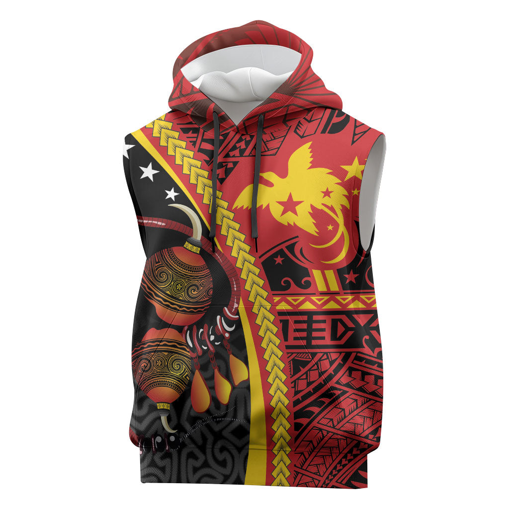 Papua New Guinea Independence Personalised Sleeveless Hoodie PNG Bagi and Lime Pot LT7 Black - Polynesian Pride