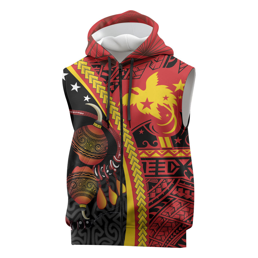 Papua New Guinea Independence Personalised Sleeveless Zip Hoodie PNG Bagi and Lime Pot LT7 Black - Polynesian Pride
