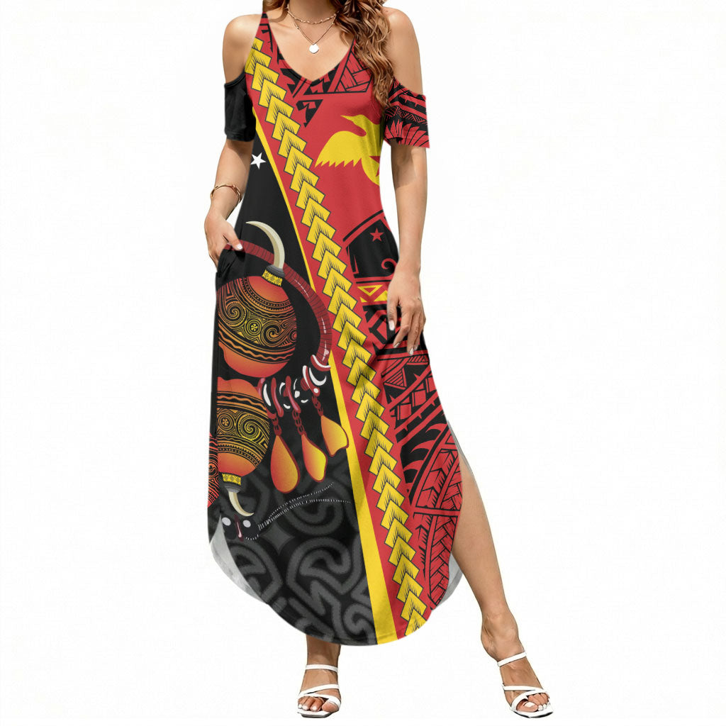 Papua New Guinea Independence Personalised Summer Maxi Dress PNG Bagi and Lime Pot LT7 Women Black - Polynesian Pride