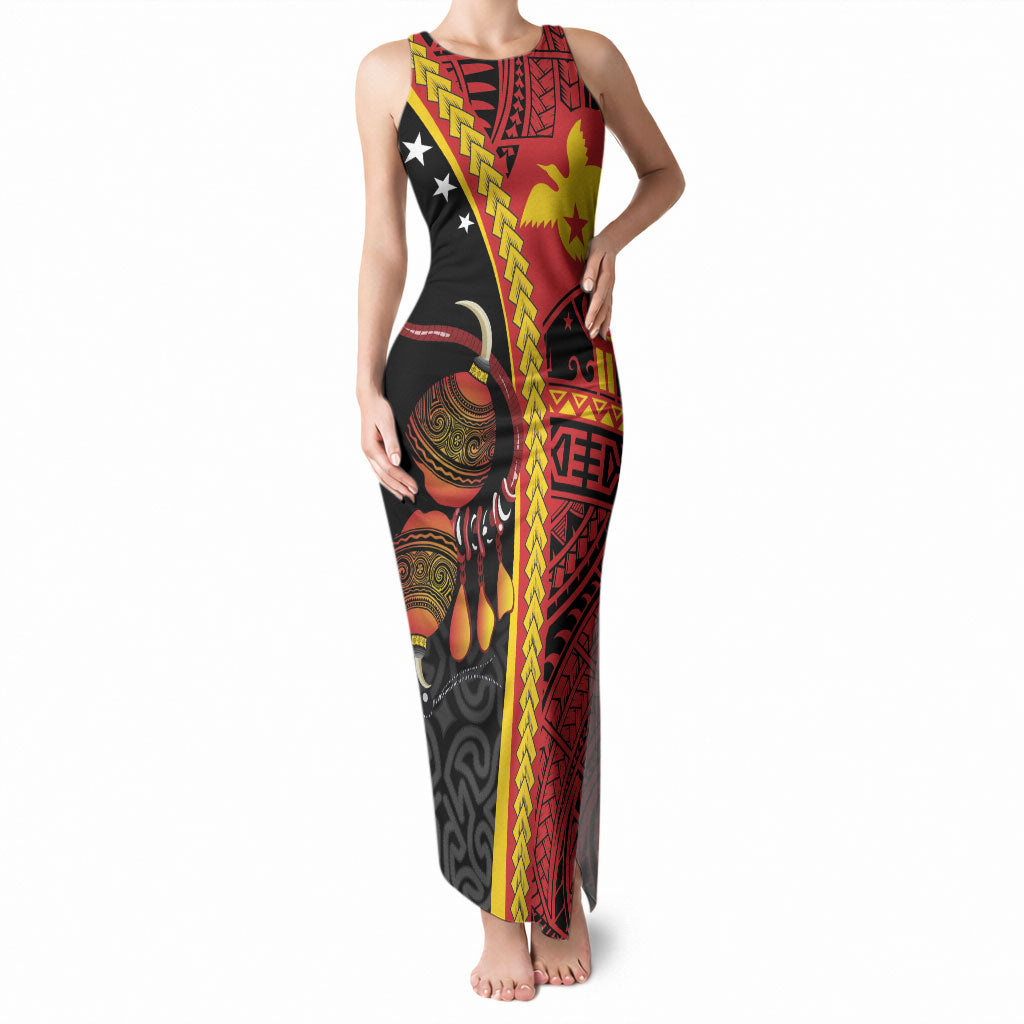 Papua New Guinea Independence Personalised Tank Maxi Dress PNG Bagi and Lime Pot LT7 Women Black - Polynesian Pride
