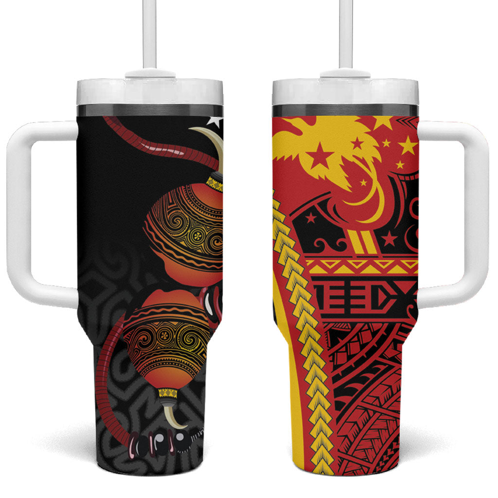 Papua New Guinea Independence Tumbler With Handle PNG Bagi and Lime Pot LT7 One Size: 40 oz Black - Polynesian Pride