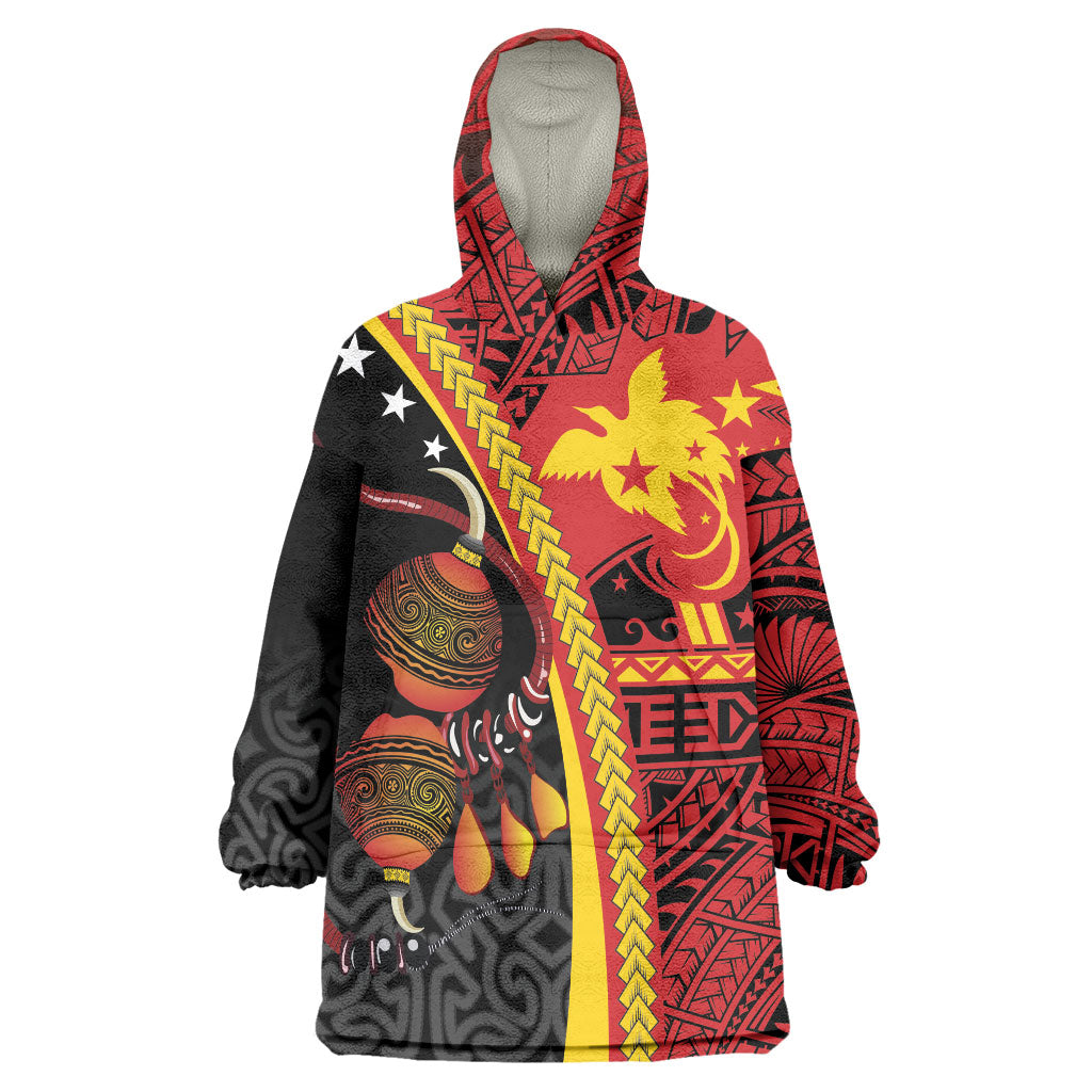 Papua New Guinea Independence Personalised Wearable Blanket Hoodie PNG Bagi and Lime Pot LT7 One Size Black - Polynesian Pride