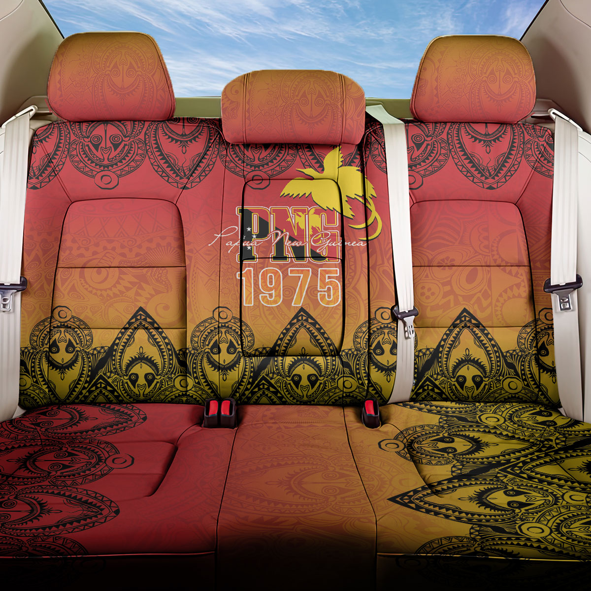 Papua New Guinea 1975 To The Future Back Car Seat Cover Sepik Masks LT7 One Size Red - Polynesian Pride