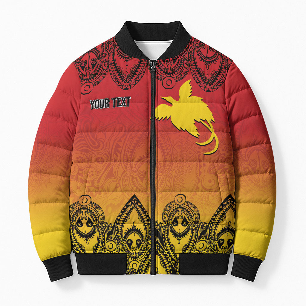 Papua New Guinea 1975 To The Future Personalised Bomber Puffer Jacket Sepik Masks LT7 Unisex Red - Polynesian Pride
