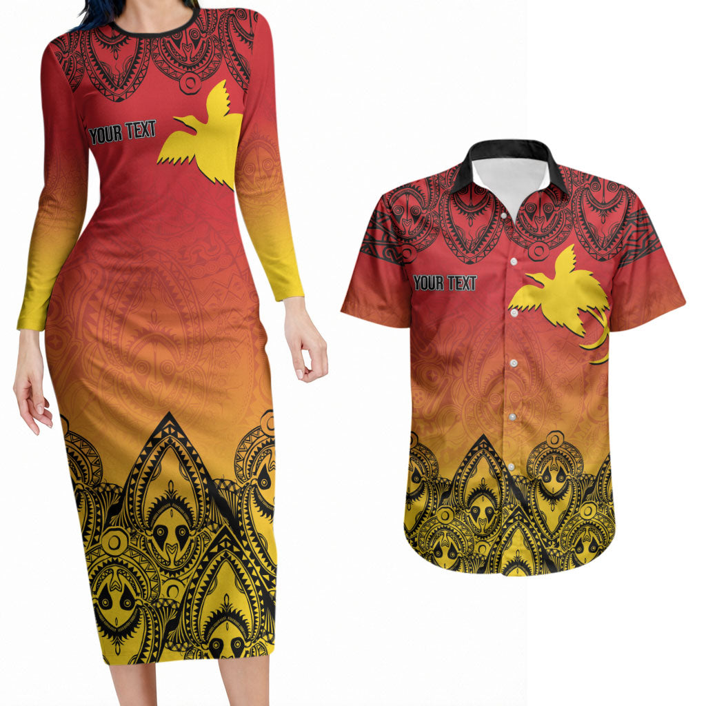 Papua New Guinea 1975 To The Future Personalised Couples Matching Long Sleeve Bodycon Dress and Hawaiian Shirt Sepik Masks LT7 Red - Polynesian Pride