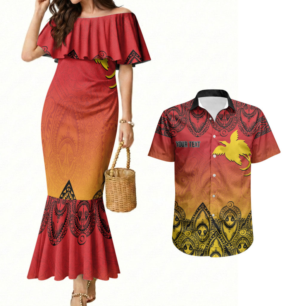 Papua New Guinea 1975 To The Future Personalised Couples Matching Mermaid Dress and Hawaiian Shirt Sepik Masks LT7 Red - Polynesian Pride