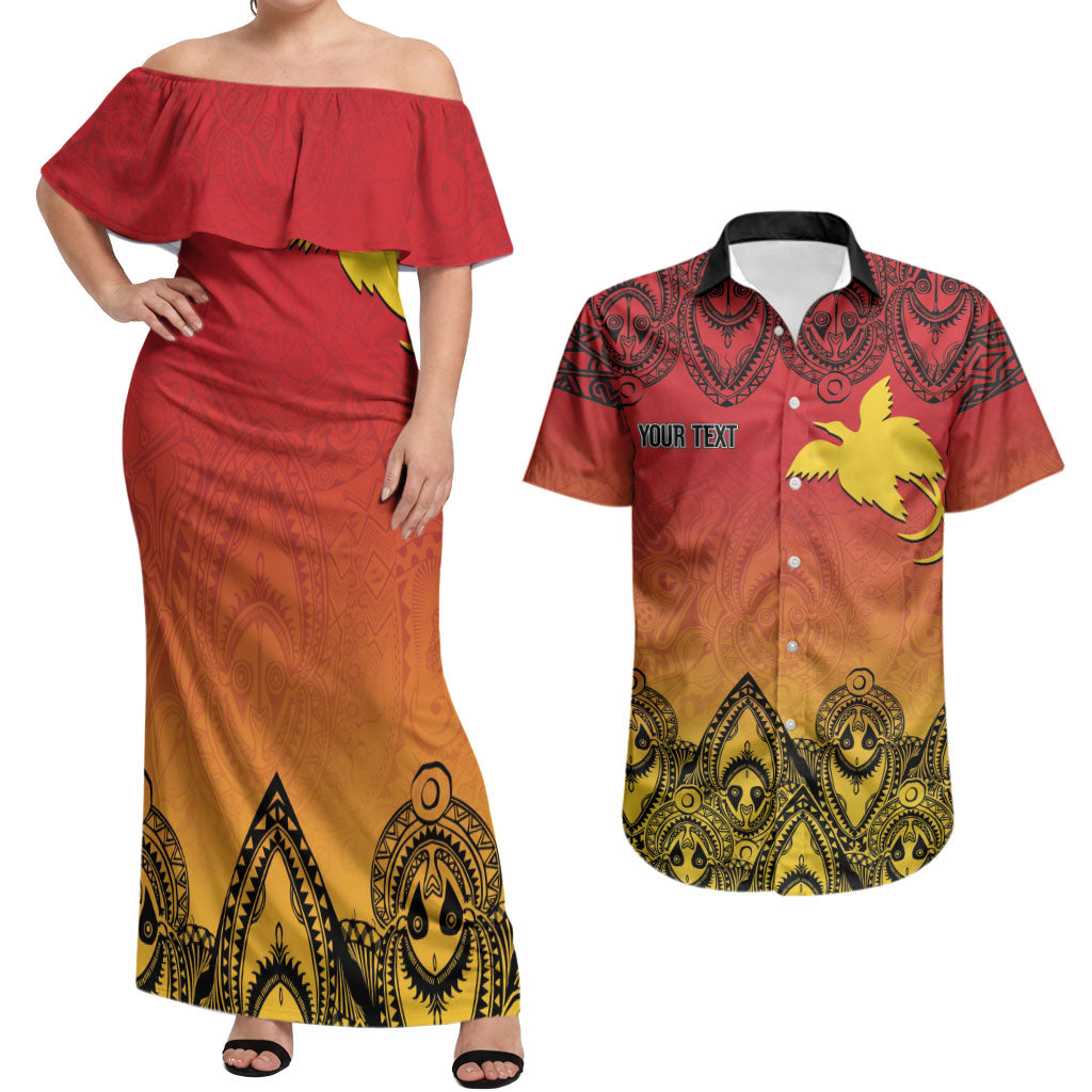 Papua New Guinea 1975 To The Future Personalised Couples Matching Off Shoulder Maxi Dress and Hawaiian Shirt Sepik Masks LT7 Red - Polynesian Pride