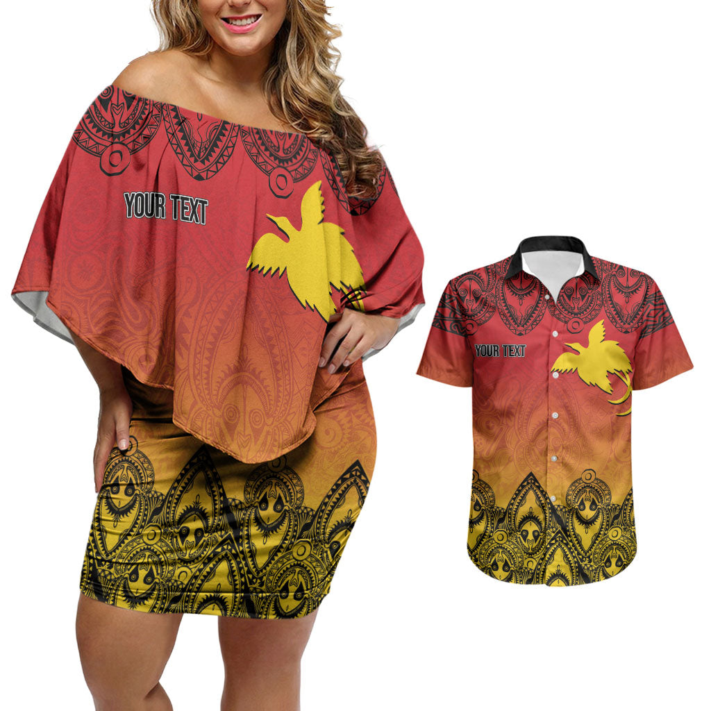 Papua New Guinea 1975 To The Future Personalised Couples Matching Off Shoulder Short Dress and Hawaiian Shirt Sepik Masks LT7 Red - Polynesian Pride