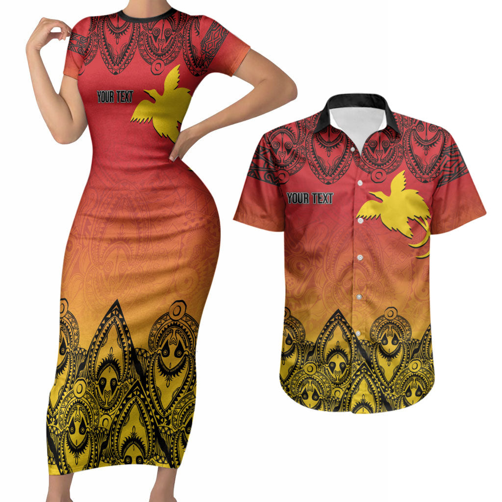 Papua New Guinea 1975 To The Future Personalised Couples Matching Short Sleeve Bodycon Dress and Hawaiian Shirt Sepik Masks LT7 Red - Polynesian Pride