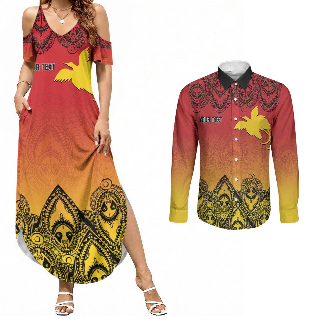 Papua New Guinea 1975 To The Future Personalised Couples Matching Summer Maxi Dress and Long Sleeve Button Shirt Sepik Masks LT7 Red - Polynesian Pride