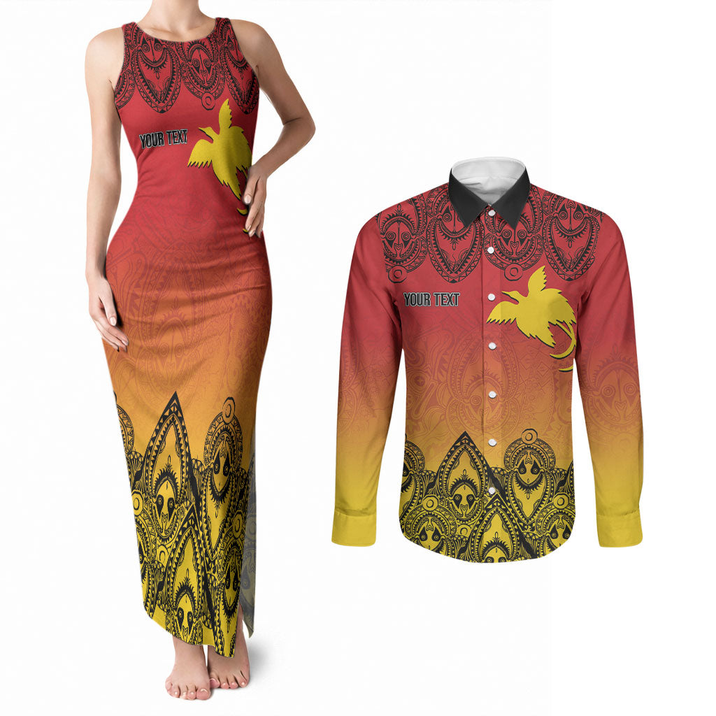 Papua New Guinea 1975 To The Future Personalised Couples Matching Tank Maxi Dress and Long Sleeve Button Shirt Sepik Masks LT7 Red - Polynesian Pride