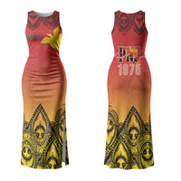 Papua New Guinea 1975 To The Future Personalised Couples Matching Tank Maxi Dress and Long Sleeve Button Shirt Sepik Masks LT7 - Polynesian Pride