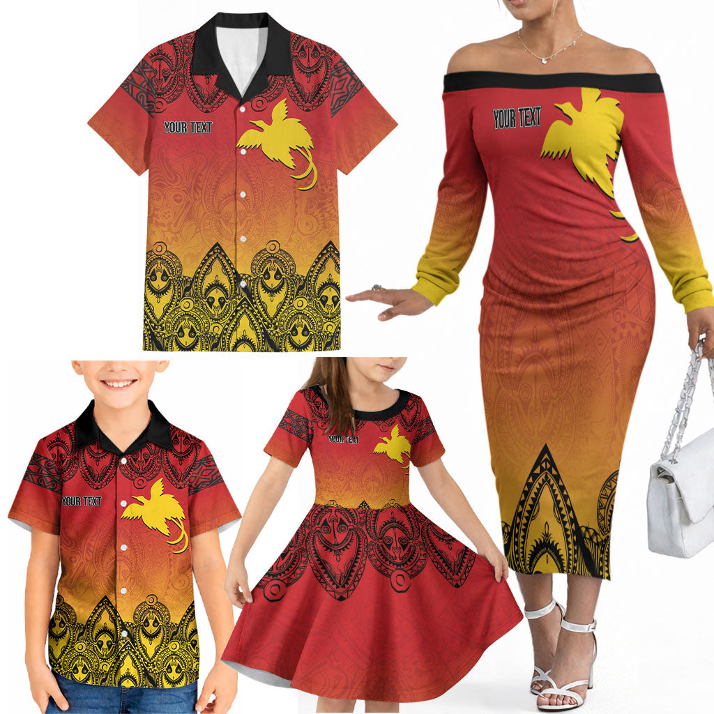 Papua New Guinea 1975 To The Future Personalised Family Matching Off The Shoulder Long Sleeve Dress and Hawaiian Shirt Sepik Masks LT7 - Polynesian Pride
