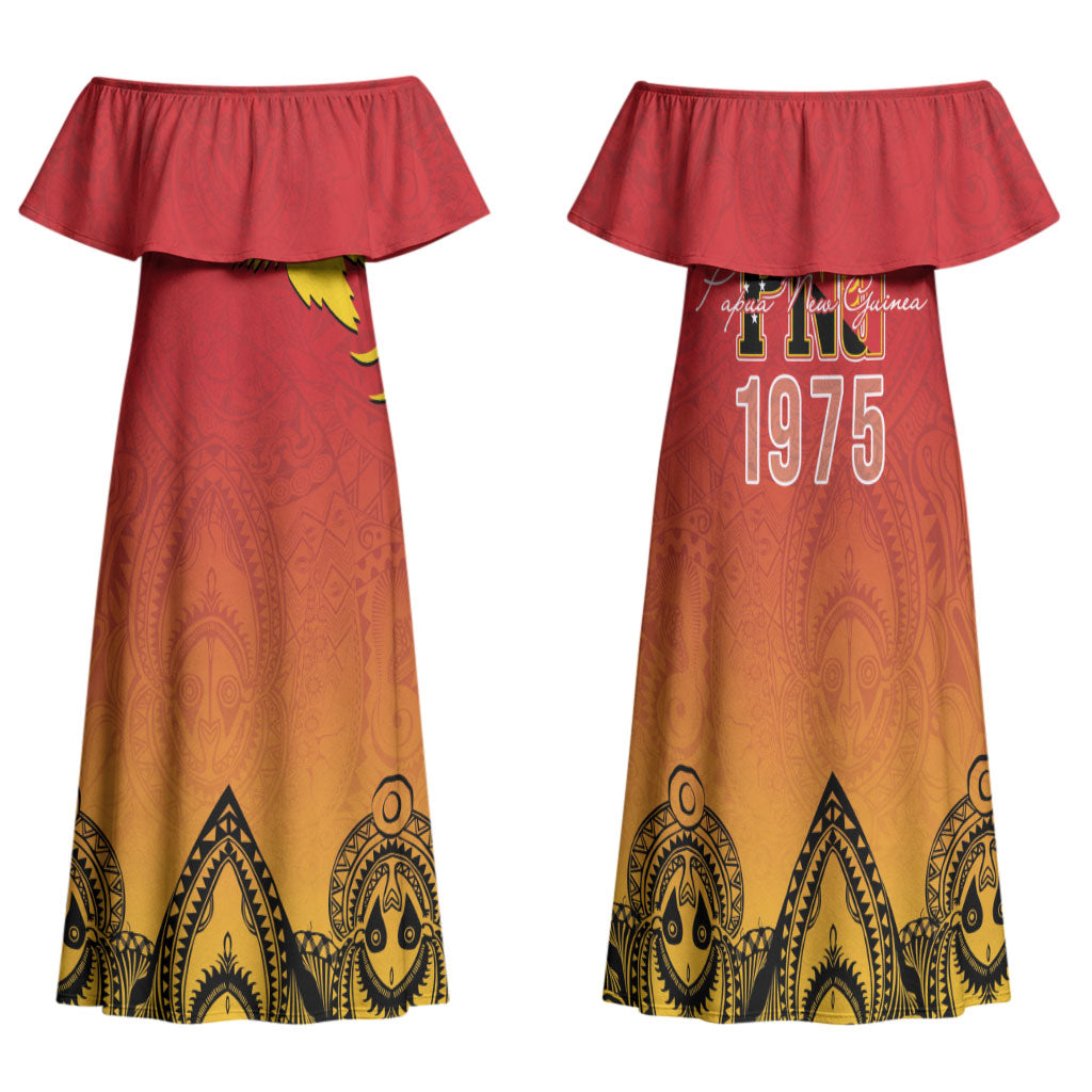 Papua New Guinea 1975 To The Future Personalised Family Matching Off Shoulder Maxi Dress and Hawaiian Shirt Sepik Masks LT7 Mom's Dress Red - Polynesian Pride