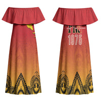 Papua New Guinea 1975 To The Future Personalised Family Matching Off Shoulder Maxi Dress and Hawaiian Shirt Sepik Masks LT7 Mom's Dress Red - Polynesian Pride