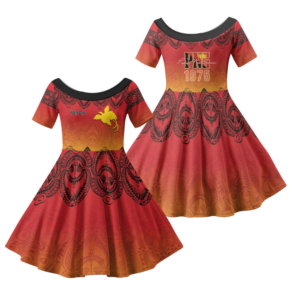 Papua New Guinea 1975 To The Future Personalised Family Matching Off Shoulder Maxi Dress and Hawaiian Shirt Sepik Masks LT7 Daughter's Dress Red - Polynesian Pride