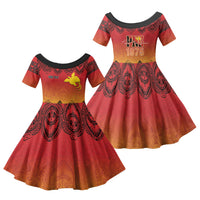 Papua New Guinea 1975 To The Future Personalised Family Matching Off Shoulder Maxi Dress and Hawaiian Shirt Sepik Masks LT7 Daughter's Dress Red - Polynesian Pride