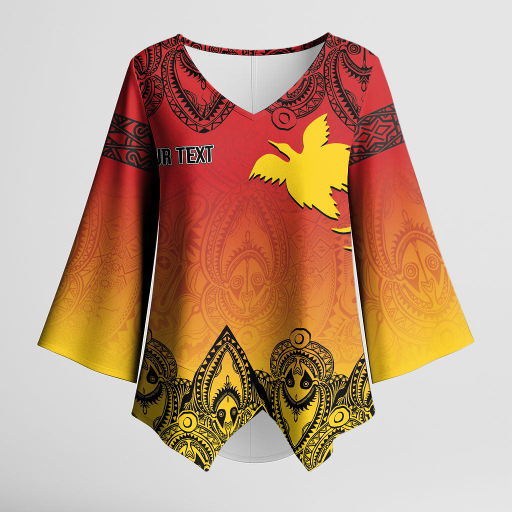 Papua New Guinea 1975 To The Future Personalised Kimono Sleeve Blouse Sepik Masks LT7 Female Red - Polynesian Pride