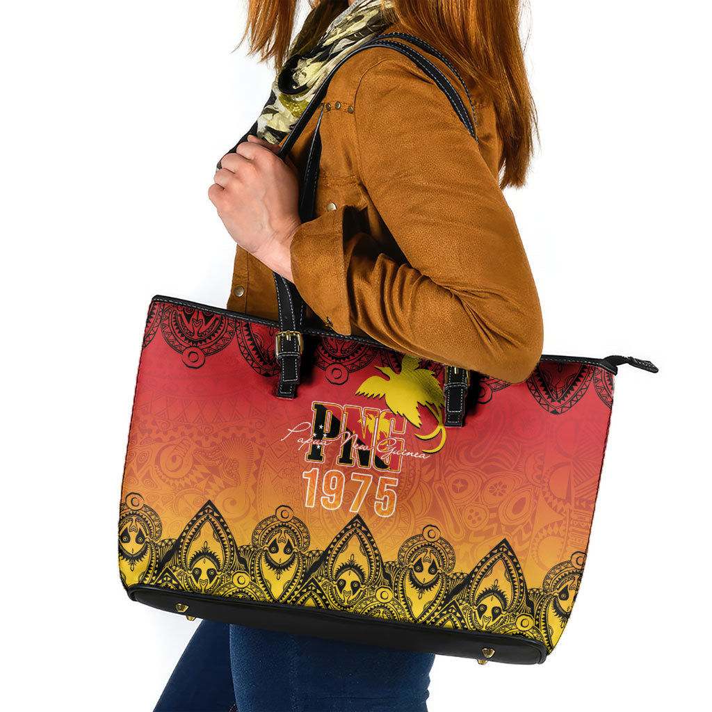 Papua New Guinea 1975 To The Future Leather Tote Bag Sepik Masks LT7 Red - Polynesian Pride