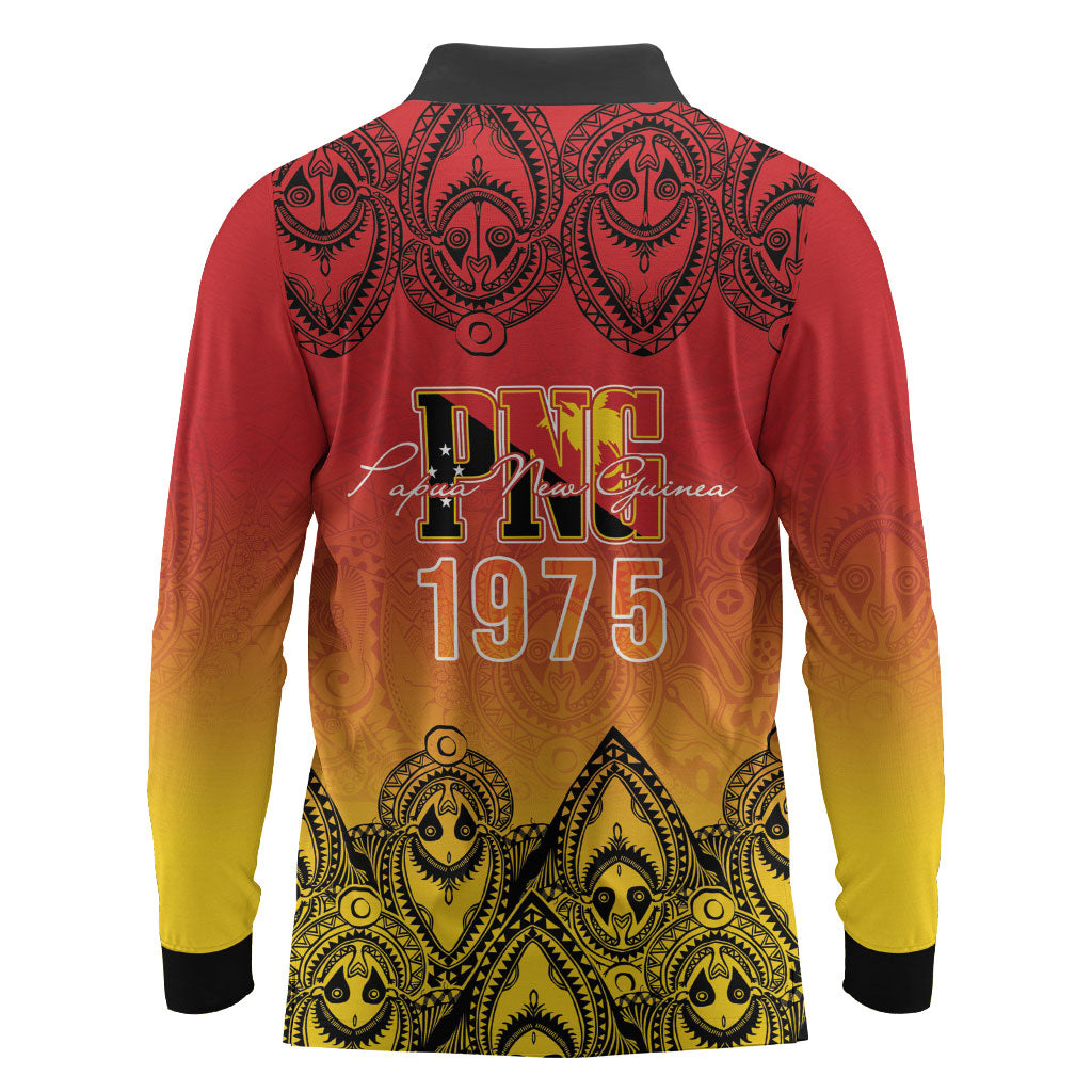 Papua New Guinea 1975 To The Future Personalised Long Sleeve Polo Shirt Sepik Masks LT7 - Polynesian Pride