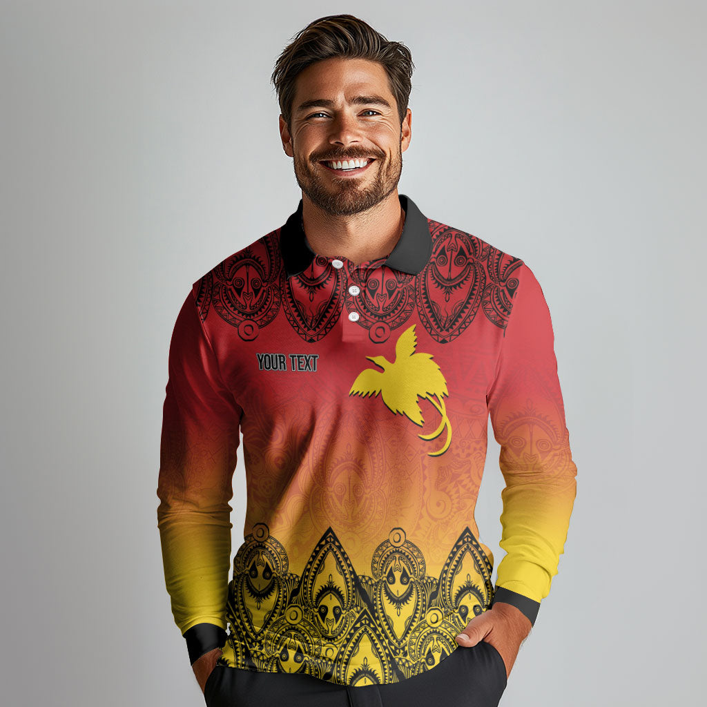 Papua New Guinea 1975 To The Future Personalised Long Sleeve Polo Shirt Sepik Masks LT7 - Polynesian Pride