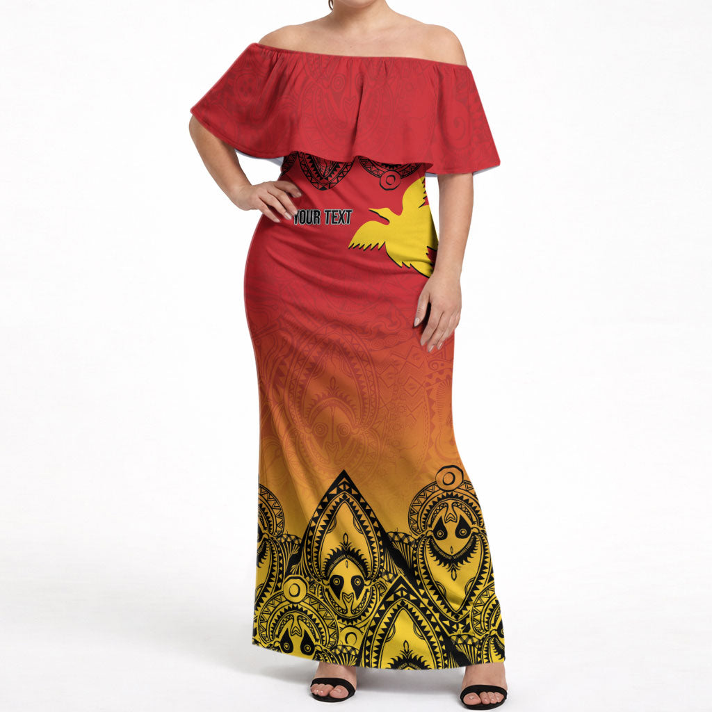 Papua New Guinea 1975 To The Future Personalised Off Shoulder Maxi Dress Sepik Masks LT7 Women Red - Polynesian Pride