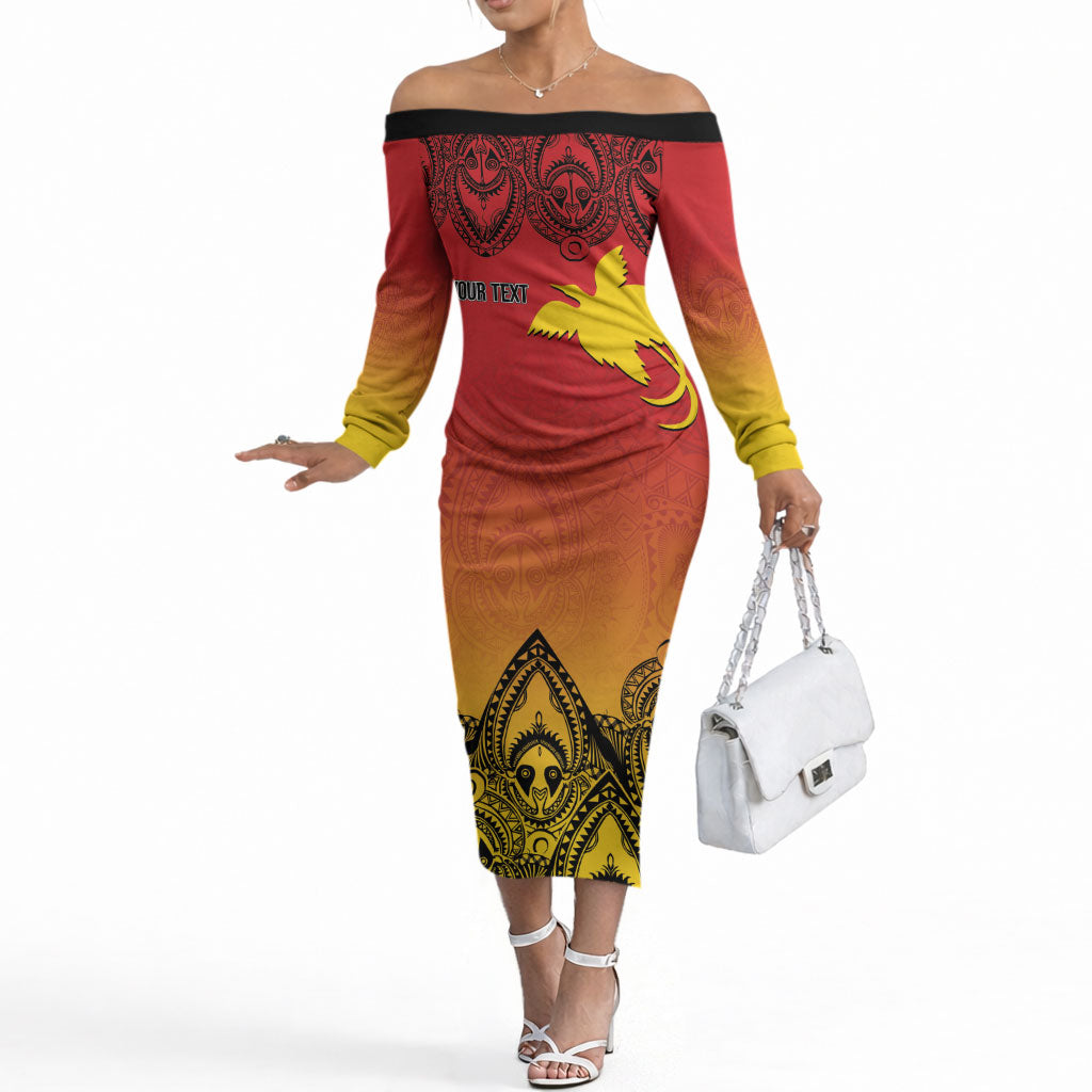 Papua New Guinea 1975 To The Future Personalised Off The Shoulder Long Sleeve Dress Sepik Masks LT7 Women Red - Polynesian Pride