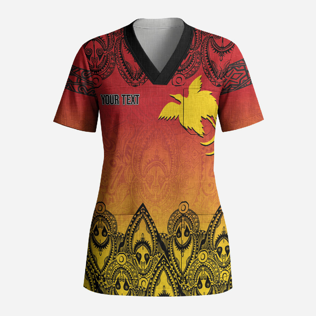 Papua New Guinea 1975 To The Future Personalised Scrub Top Sepik Masks LT7 Adult Red - Polynesian Pride