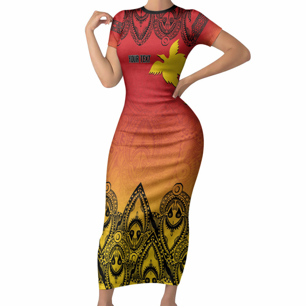 Papua New Guinea 1975 To The Future Personalised Short Sleeve Bodycon Dress Sepik Masks LT7 Long Dress Red - Polynesian Pride