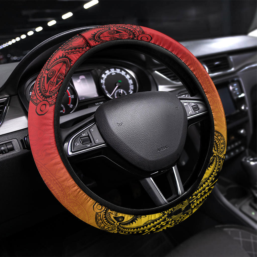 Papua New Guinea 1975 To The Future Steering Wheel Cover Sepik Masks LT7 Universal Fit Red - Polynesian Pride