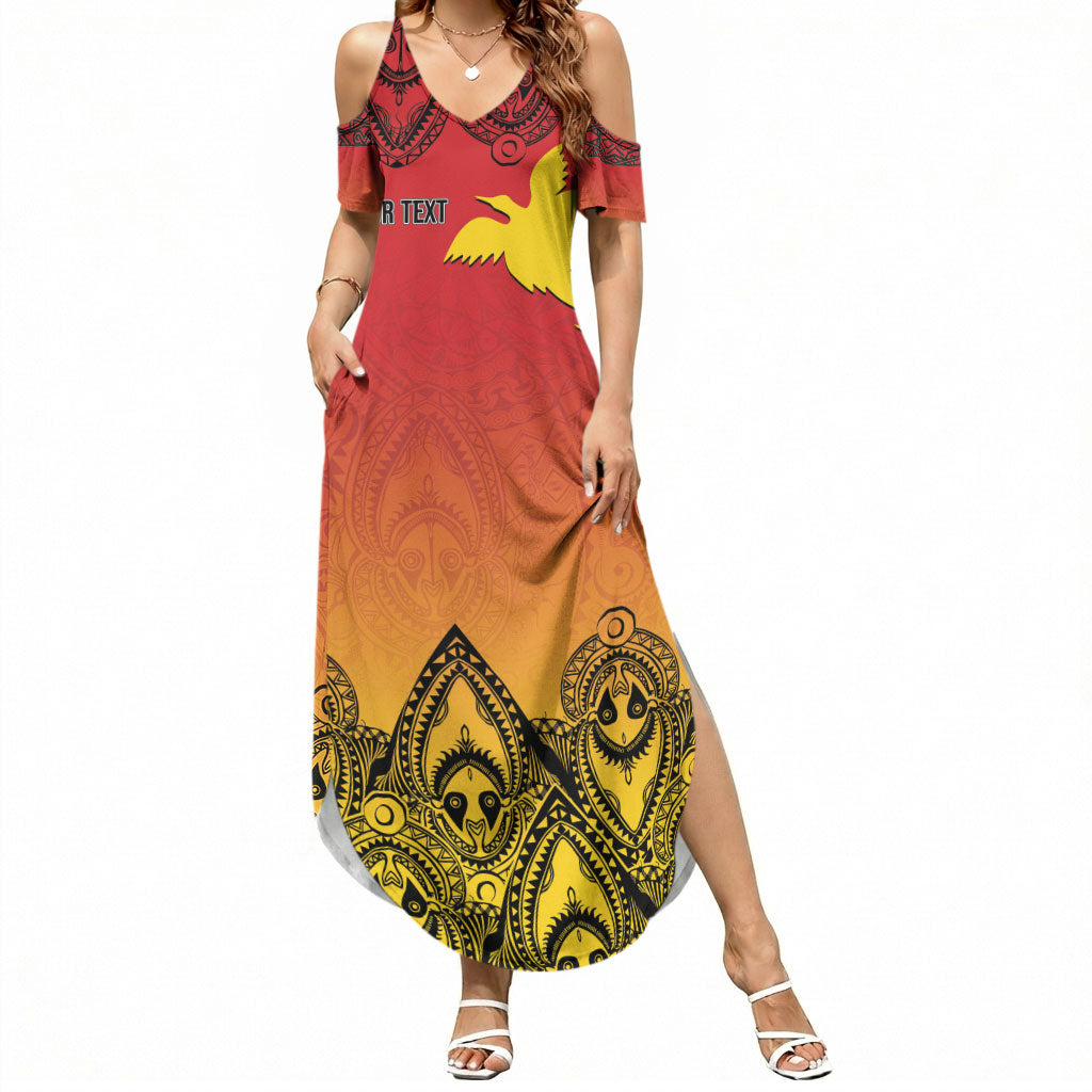 Papua New Guinea 1975 To The Future Personalised Summer Maxi Dress Sepik Masks LT7 Women Red - Polynesian Pride