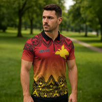 Papua New Guinea 1975 To The Future Personalised Zipper Polo Shirt Sepik Masks LT7 - Polynesian Pride