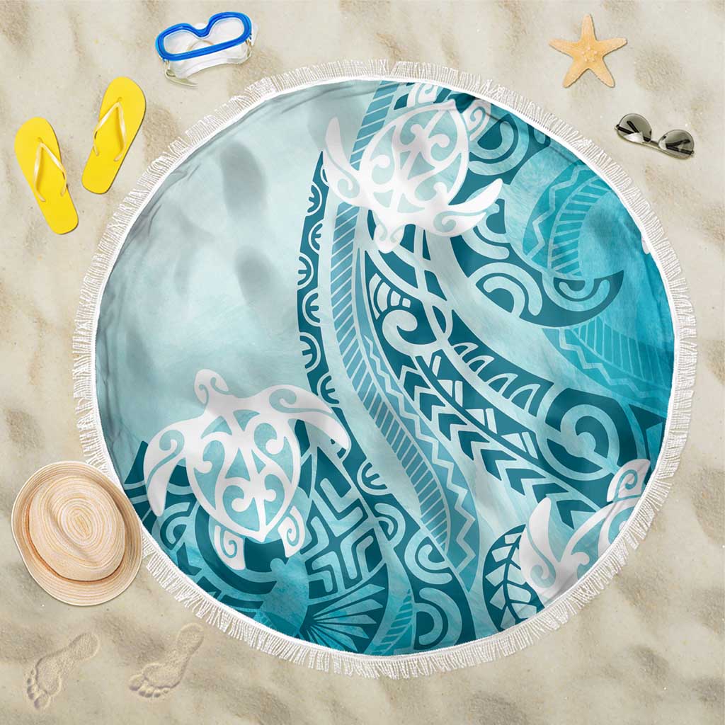 Polynesia Turtle Beach Blanket Watercolor Abstract Style LT7 One Size 150cm Blue - Polynesian Pride