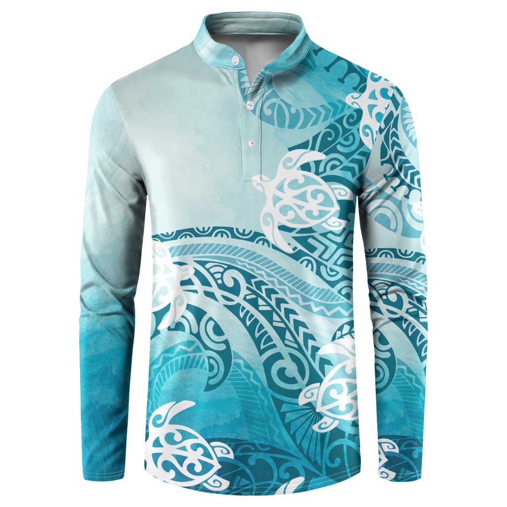 Polynesia Turtle Button Sweatshirt Watercolor Abstract Style