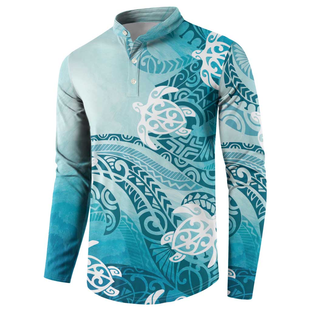 Polynesia Turtle Button Sweatshirt Watercolor Abstract Style