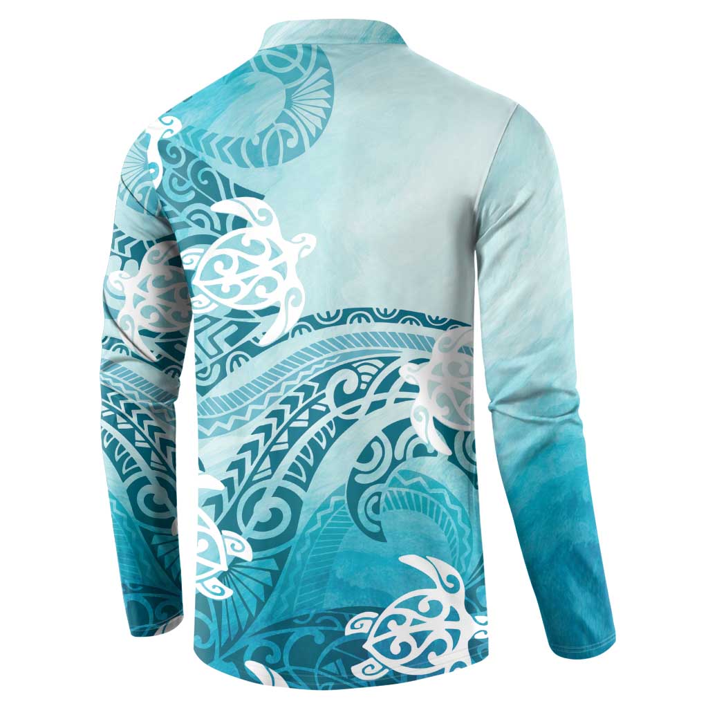 Polynesia Turtle Button Sweatshirt Watercolor Abstract Style