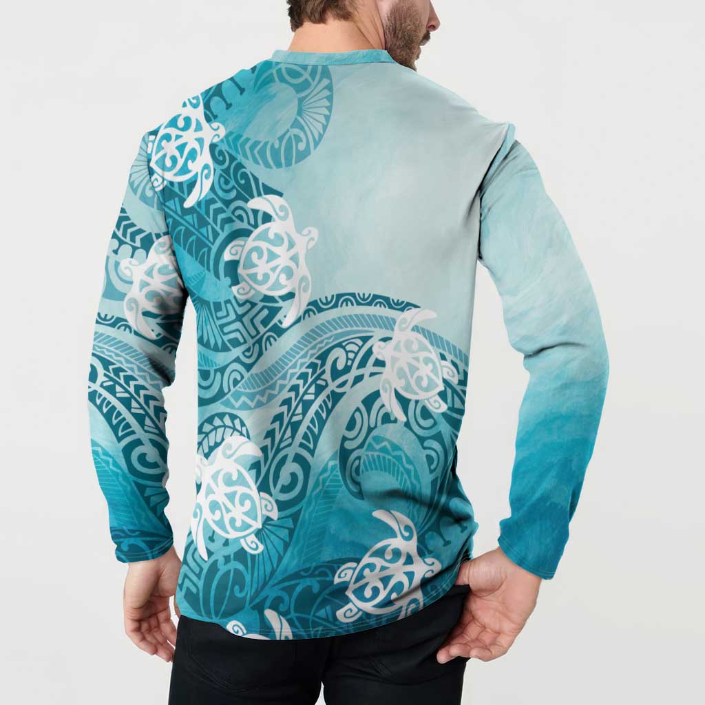 Polynesia Turtle Button Sweatshirt Watercolor Abstract Style